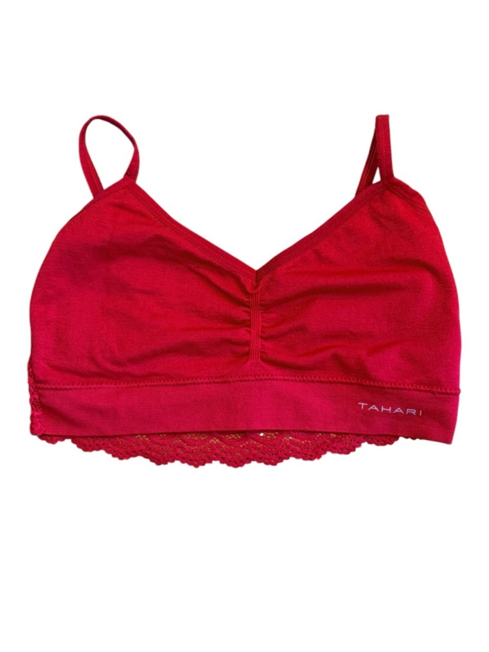 Tahari Red Lace Trim Bralette V-Neck Adjustable Straps Wireless Size S